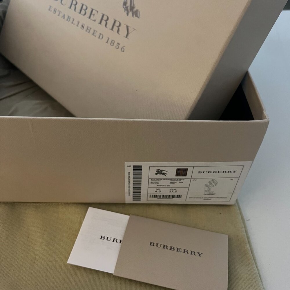 Burberry Brit Check White Leather Goldfinch Wedge Women's Sandals - Picture 15 of 15
